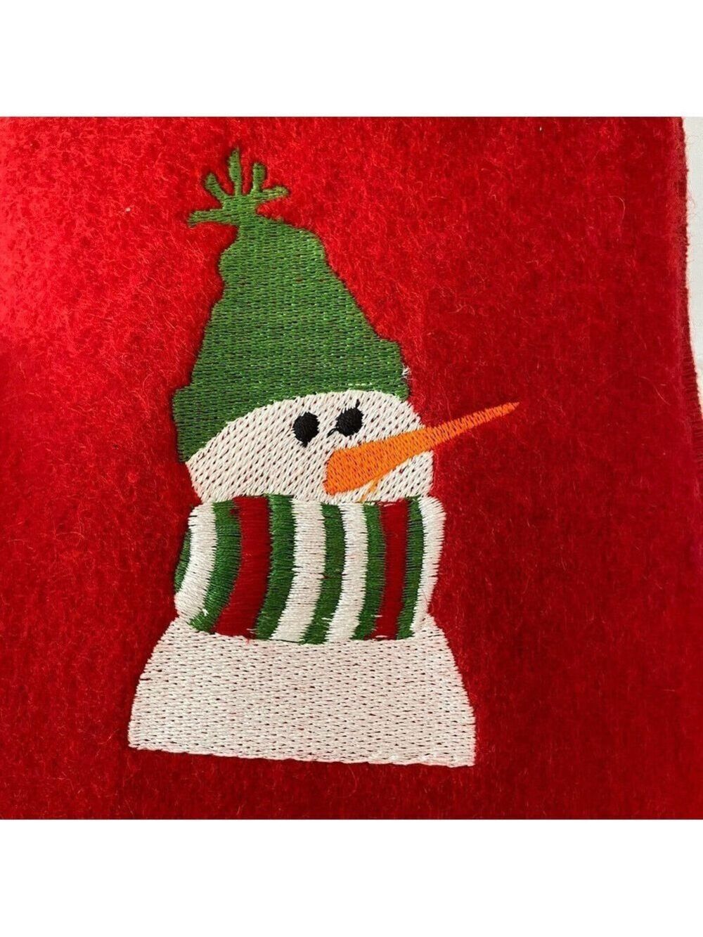 Crate & Barrel Christmas Snowman Oven Mitt Pot Holders Red Wool Felt Set of 2 - Picture 4 of 6